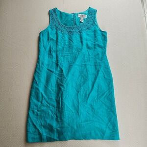 Jessica Howard Teal Linen Blnd Soutache Embroidered Shift Dress 16 Summer Office